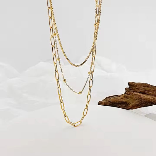 High-end triple layered anti tarnish gold plated necklace