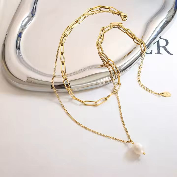 premium Double layered pearl anti tarnish necklace