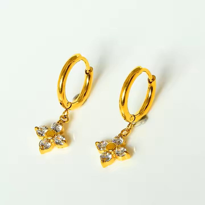 Premium flower zircon stainless steel earrings