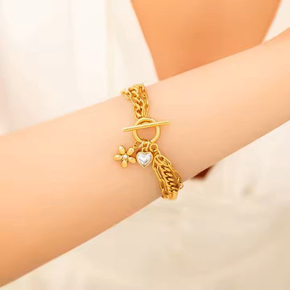 Multiple charms stainless steel bracelet