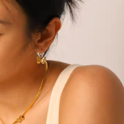 Premium butterfly stainless steel gold plated earrings