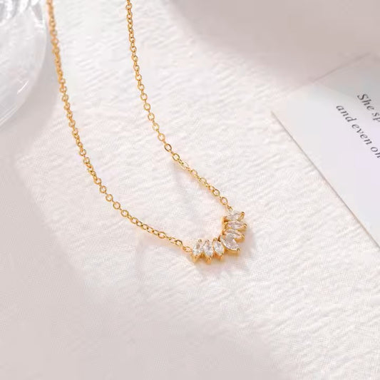 Premium Oval diamonds connected pvd gold plated cable chain necklace