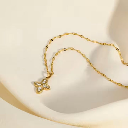 Luxe Gold floral crystal pendant stainless steel necklace