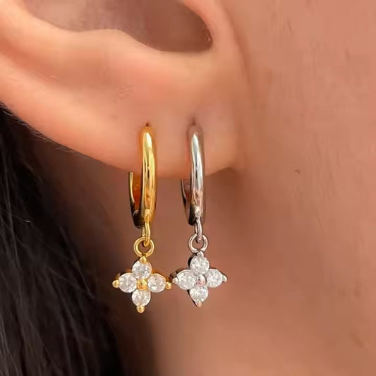 Premium flower zircon stainless steel earrings
