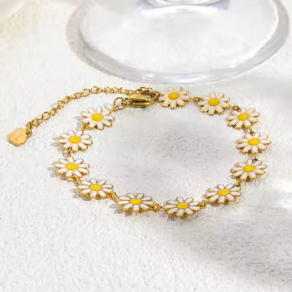 Ultra-fine White daisy anti tarnish gold plated bracelet