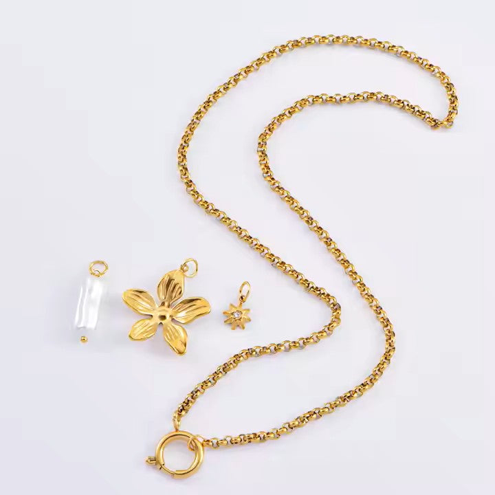 High-end multiple charms PVD gold plated necklace