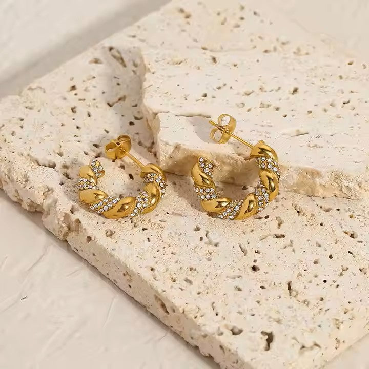 Twisted rope chain anti tarnish earrings