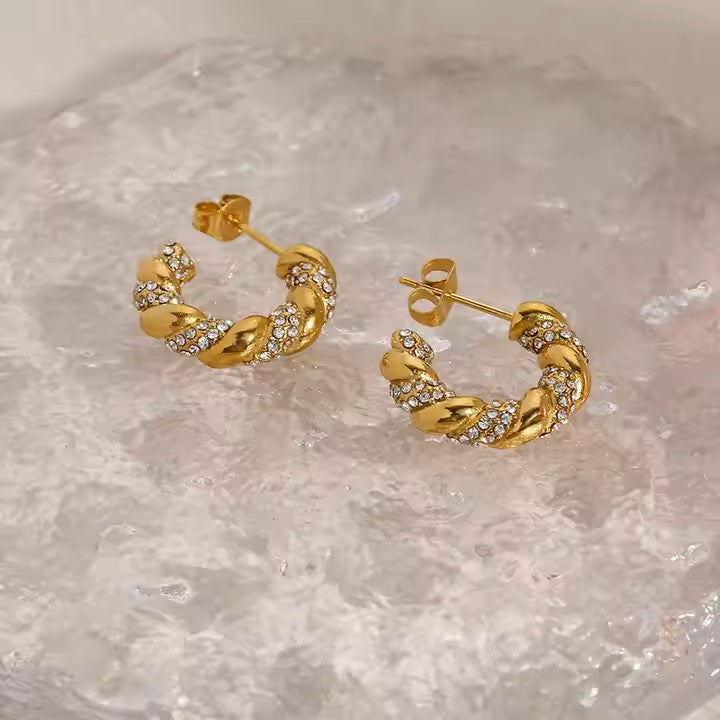 Twisted rope chain anti tarnish earrings