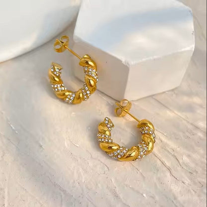 Twisted rope chain anti tarnish earrings