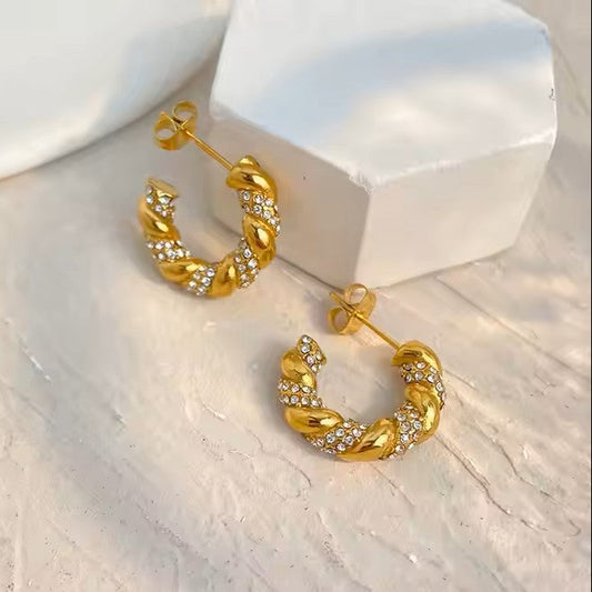 Twisted rope chain anti tarnish earrings