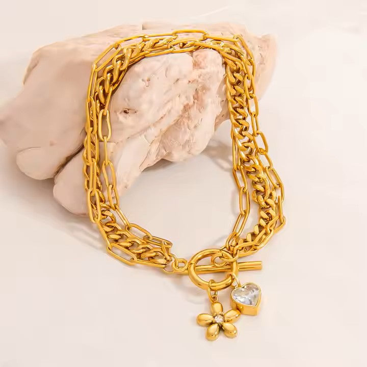 Multiple charms stainless steel bracelet