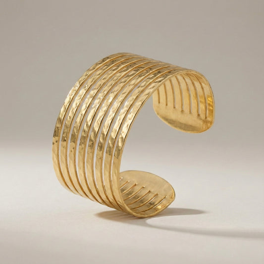 Hammered Gold Multi-Band Cuff Bracelet