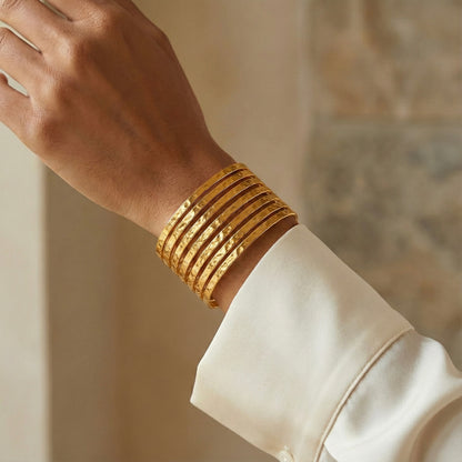 Hammered Gold Multi-Band Cuff Bracelet