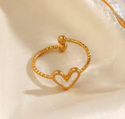 Premium white enamel heart stainless steel ring