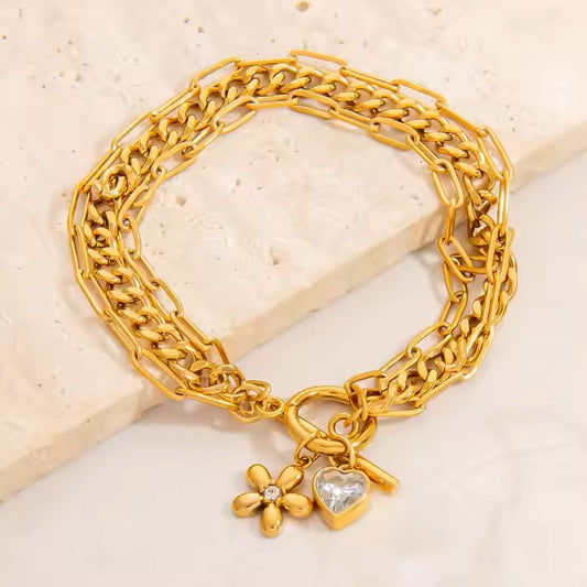 Multiple charms stainless steel bracelet