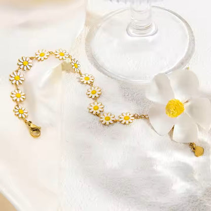 Ultra-fine White daisy anti tarnish gold plated bracelet