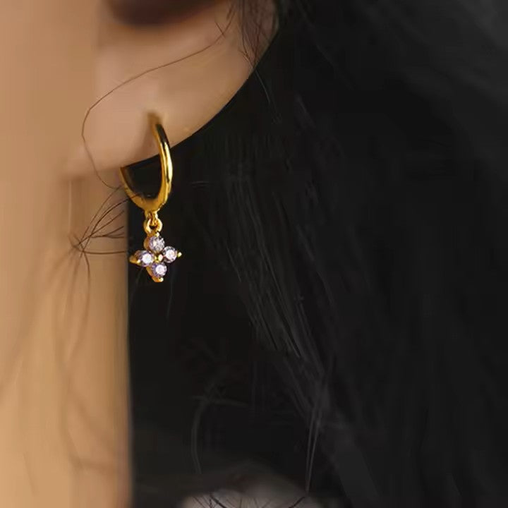 Premium flower zircon stainless steel earrings