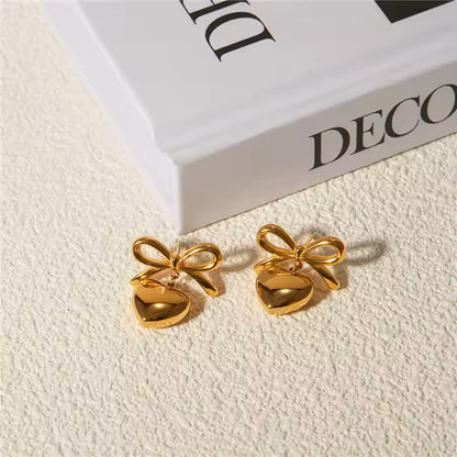 Ultra fine quality Simple bow and heart charm earrings