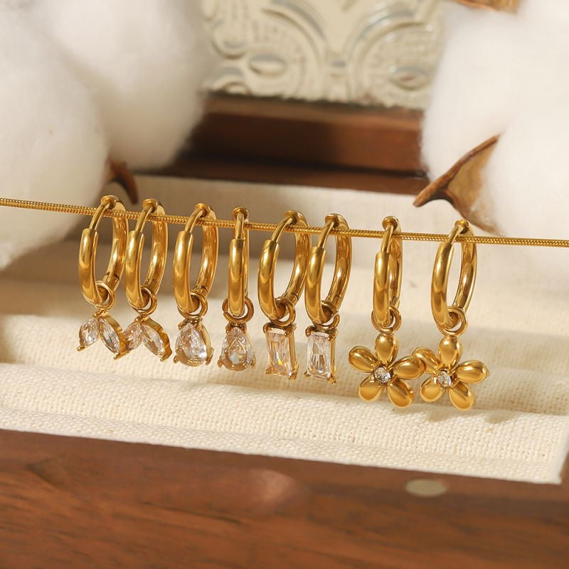 Flower gold with zircon stainless steel earrings