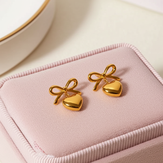 Ultra fine quality Simple bow and heart charm earrings