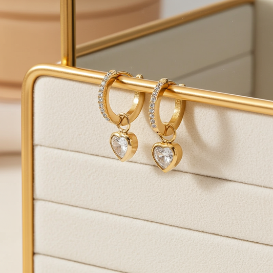 Luxurious Zircon heart drop stainless steel earrings