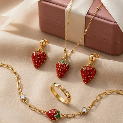 Myst Juels Strawberry Charm Combo – Necklace, Ring, Earrings & Bracelet Set
