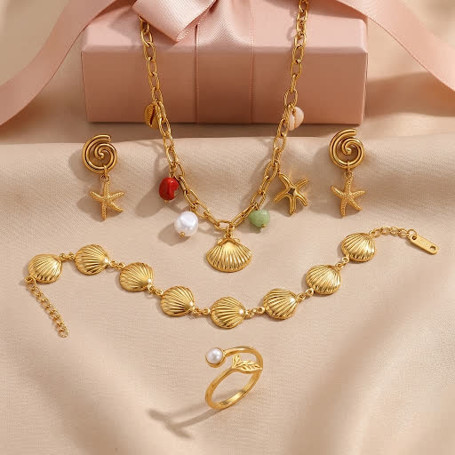 Myst Juels Beach Charm Combo Set – Necklace, Ring, Earrings & Bracelet