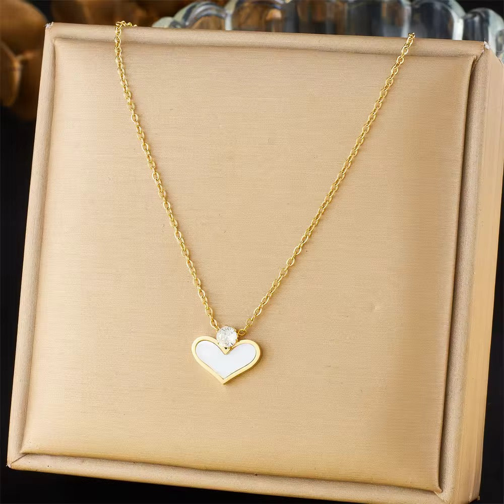 Luxury Enamel heart stainless steel necklace