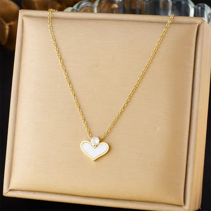 Luxury Enamel heart stainless steel necklace