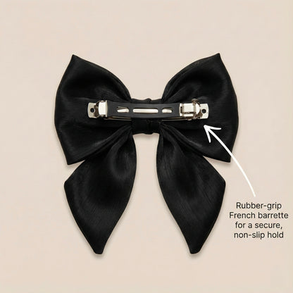 Midnight Noir Organza Hair Bow with Pearl Edges