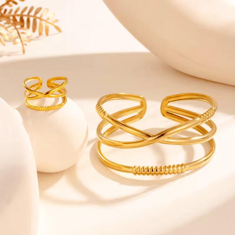 Golden Criss-Cross Cuff Bracelet