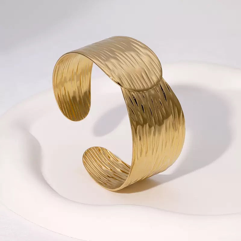 Wide Hammered Gold Statement Cuff Bracelet