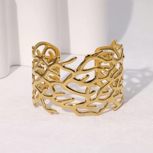 Coral Vein Stainless Steel Cuff Bracelet (Gold Finish)