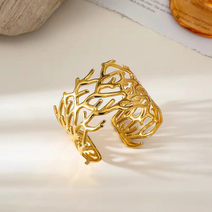 Coral Vein Stainless Steel Cuff Bracelet (Gold Finish)