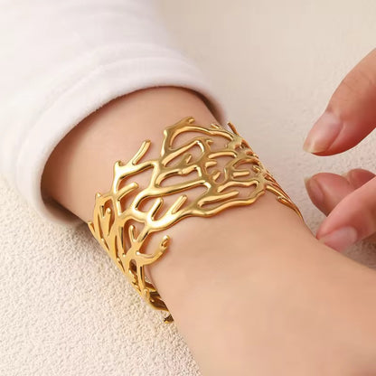 Coral Vein Stainless Steel Cuff Bracelet (Gold Finish)