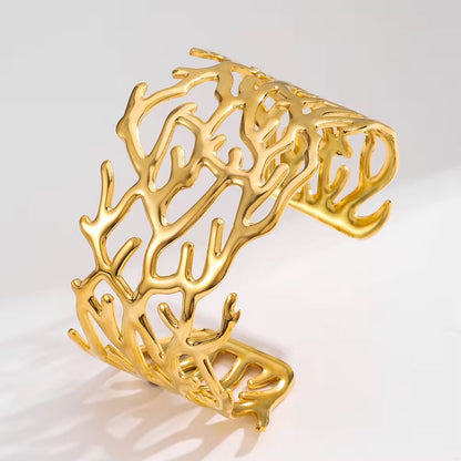 Coral Vein Stainless Steel Cuff Bracelet (Gold Finish)