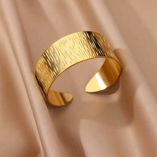 Textured Wide Gold Stainless Steel Cuff Bracelet