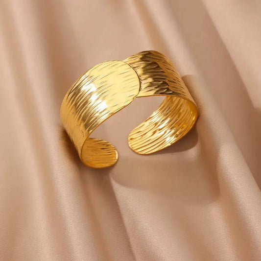 Wide Hammered Gold Statement Cuff Bracelet