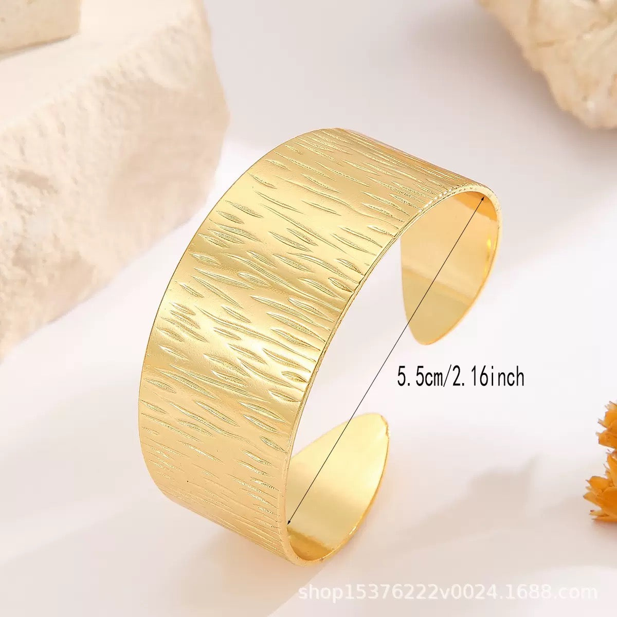 Textured Wide Gold Stainless Steel Cuff Bracelet