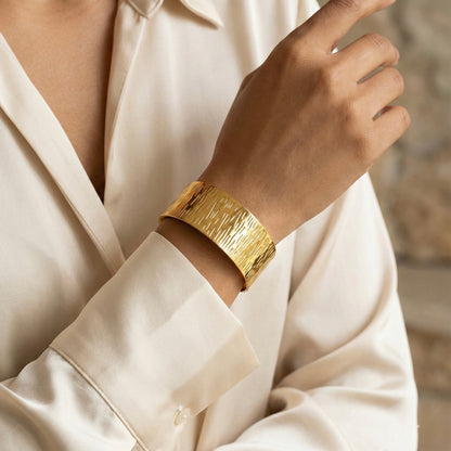 Textured Wide Gold Stainless Steel Cuff Bracelet
