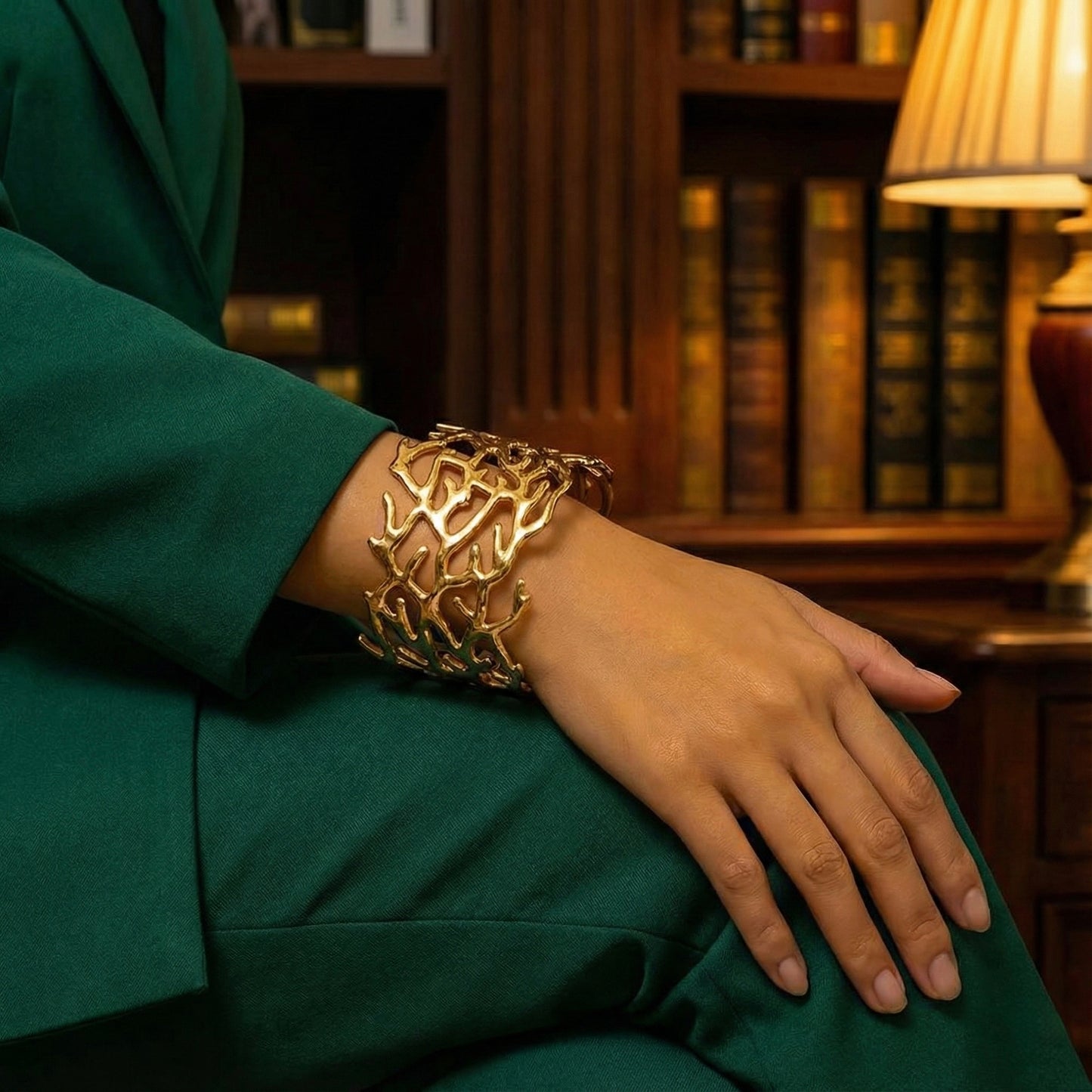 Coral Vein Stainless Steel Cuff Bracelet (Gold Finish)