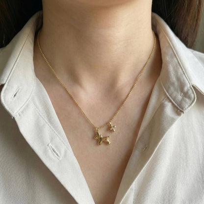 Golden Puppy & Bloom Charm Necklace – Stainless Steel Gold Plated