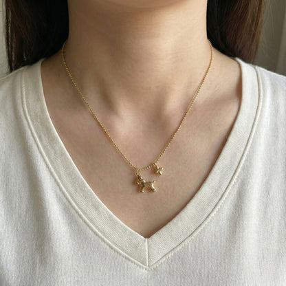 Golden Puppy & Bloom Charm Necklace – Stainless Steel Gold Plated