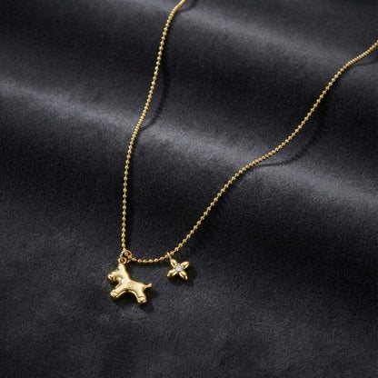 Golden Puppy & Bloom Charm Necklace – Stainless Steel Gold Plated