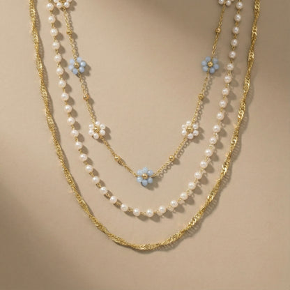 Golden Blossom Pearl Layered Necklace – Stainless Steel Gold Plated