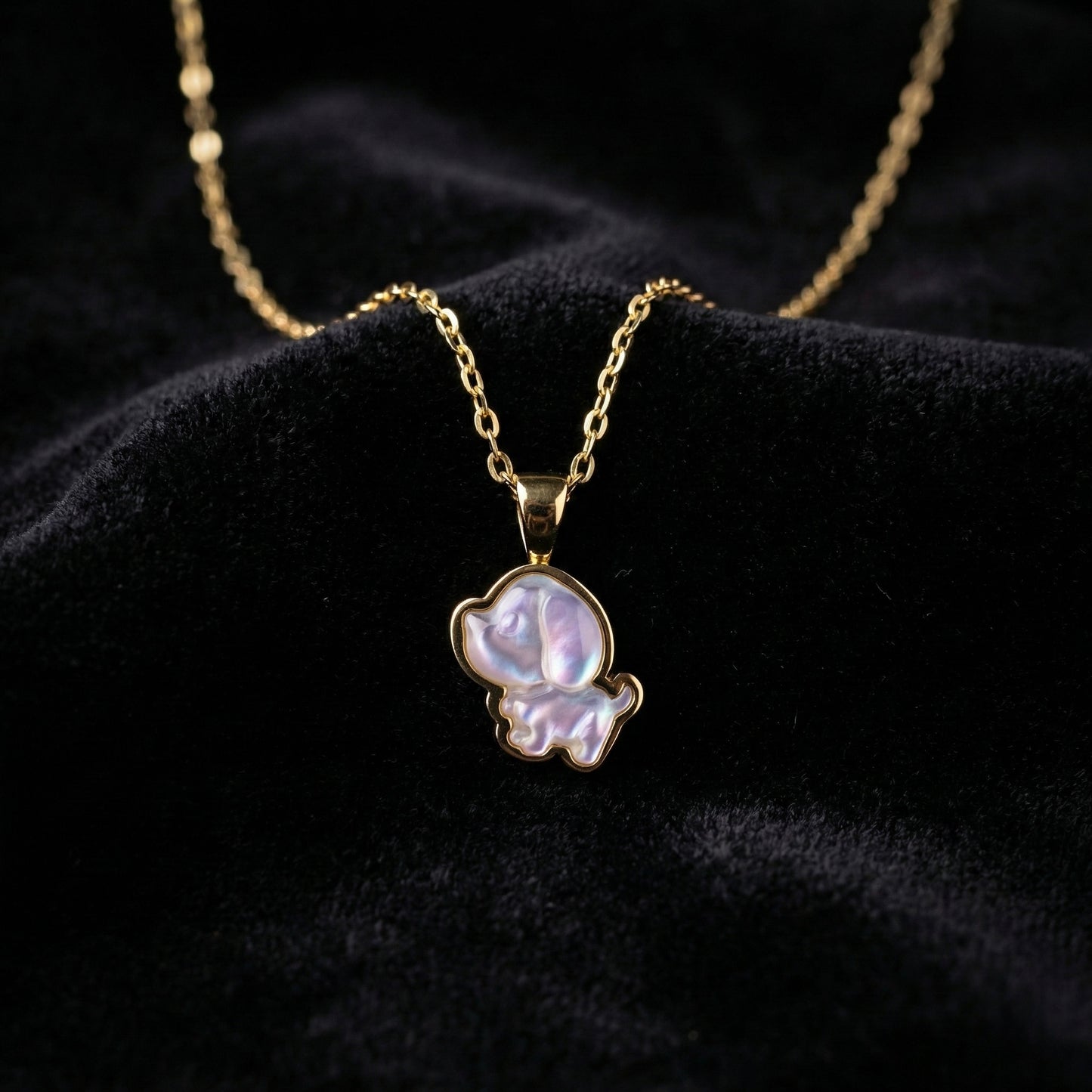 Pearl Puppy Charm Necklace – Stainless Steel Gold Plated