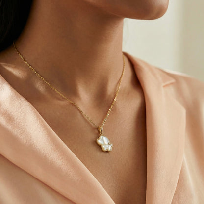 Pearl Puppy Charm Necklace – Stainless Steel Gold Plated