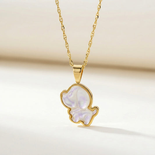 Pearl Puppy Charm Necklace – Stainless Steel Gold Plated