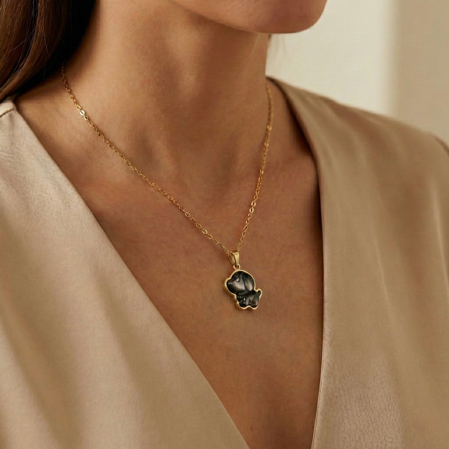 Midnight Puppy Charm Necklace – Stainless Steel Gold Plated