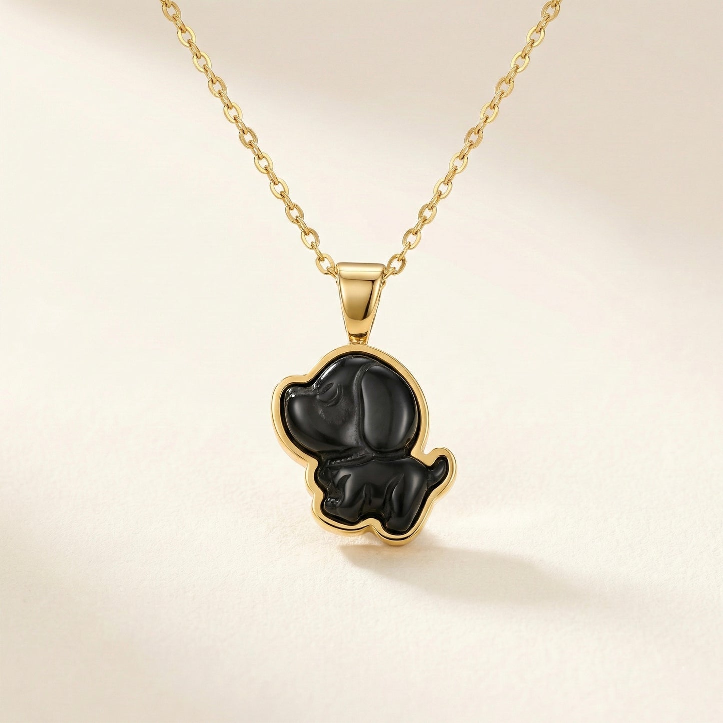 Midnight Puppy Charm Necklace – Stainless Steel Gold Plated